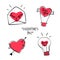 Set of tattoo emblems for Valentine`s day. Hand-drawn balloon, heart, envelope and lamp. Vector