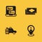 Set Taxi mobile app, client, car and Stacks paper money cash icon with long shadow. Vector