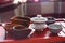 Set of teapot, three kinds of tea and two bowls