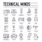 Set of technical minds thin line icons, pictograms.