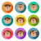 Set of teddy bears classmates flat icons. Drop shadow effect. Colorful avatar set of funny girls and boys. Vector illustration for