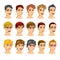 Set of teenager avatar expressions with different hairstyles