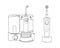 Set teeth brushing machine dental product personal hygiene. Oral irrigator Water flosser. Electric toothbrush. Vector