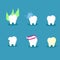 A set of teeth. Teeth. infographics of teeth. Healthy, diseased, damaged tooth. Clean tooth. Toothpaste.