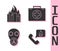 Set Telephone with emergency call 911, Fire in burning buildings, Gas mask and First aid kit icon. Vector