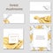Set of template for text with patterns of forest mushrooms. Contour and yellow chanterelles on a white background. Corporate