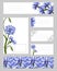 Set of templates for branding and floral bookmarks, business cards. Blue flowers on a white background. For modern design,