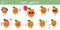 Set of ten cute kawaii ripe apricot characters in various poses and accessories in cartoon style. Vector illustration