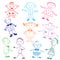 Set of ten cute kids.Colorful Funny children drawings. Sketch style.