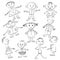 Set of ten cute kids. Funny children drawings. Sketch style