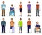 Set of ten disabled people characters. Disability concept. Group of male and female invalid men.