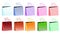 Set of ten multicolored gradient realistic bulk paper bags for shopping with pens in the form of an inscription sale on a white ba