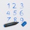 Set of ten numbers from zero to nine, numbers drawn with blue marker, vector illustration