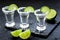 Set for tequila party with lime and salt on black background