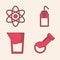 Set Test tube and flask chemical, Atom, Laboratory wash bottle and Laboratory glassware or beaker icon. Vector