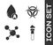Set Test tube and flask chemical, Water drop, Molecule and Biohazard symbol icon. Vector