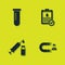 Set Test tube or flask, Customer attracting, Medical syringe and vial and Clipboard with blood test icon. Vector