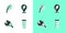 Set Test tube and flask, Leaf or leaves, Magnifying glass with globe and Location leaf icon. Vector