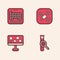 Set Test tube and flask, Periodic table, Medicine pill or tablet and Chemical formula icon. Vector