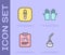 Set Test tube and flask, Pipette, Chemistry report and Medical rubber gloves icon. Vector