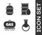 Set Test tube and flask, Propane gas tank, Gas railway cistern and Barrel oil icon. Vector