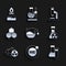 Set Test tube, Helium, with toxic liquid, Radioactive, Chemical formula, Microscope and Alcohol spirit burner icon