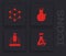 Set Test tube with toxic liquid, Molecule, and Microscope icon. Vector