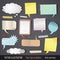 Set of textured paper speech bubbles