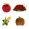 Set of Thanksgiving Day: Apple, Turkey, Corn, Pumpkin icon. Cart