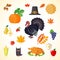 Set of Thanksgiving icons in flat style.