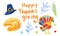 Set of Thanksgiving wax illustrations on white isolated background in doodle.A collection of textured,autumn