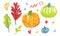 Set of Thanksgiving wax illustrations on white isolated background in doodle.A collection of textured,autumn
