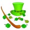 Set on the theme of Saint Patric Day. The gnome hat, clover, cane or trole. Imitation comic style. Object on a white