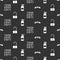 Set Thief eye mask, Open padlock, Binary code and Fire extinguisher on seamless pattern. Vector