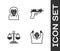 Set Thief surrendering hands up, mask, Scales of justice and Pistol or gun icon. Vector