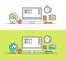 Set of thin line flat design concept of app developer workspace