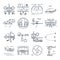 Set of thin line icons airport and airplane, jet