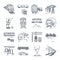 Set of thin line icons freight and passenger rail transport