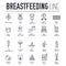 Set of thin line icons, logos about breastfeeding.