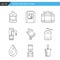 Set thin line water delivery icon on white background,