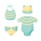 A set of things for a newborn isolated on a white background. Collection for boys in blue and yellow. Cap, bodysuit, bib, panties