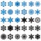 Set of thirty blue and black snowflakes