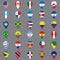 Set of thirty geolocation icons. Flags of North and South American countries in the form of geolocation icons. Geotag icons for yo