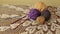 A set of thread and crochet hooks for knitting.