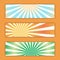 Set of three abstract multicolored backdrops textures of abstract bright energetic magical retro sunburst posters. Vector