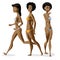 Set three afro black women dressed in swimsuit is standing