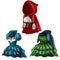 Set of three ancient dresses with hood