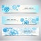 Set of three banners with blue gears.Technology background.Pattern design