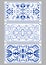 Set of three blue azulejo ceramics tiles, dark blue drawing on white background, traditional ceramics of Portugal or
