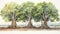 Set of Three Bold Watercolor Banyan Tree Roots AI Generated